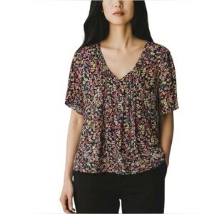 Tommy Hilfiger Black Multicolor Floral Split Neck Front-tie Top Blouse XXL